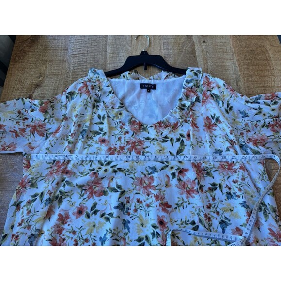 1 State Women's Floral V Neck Blouse Long Sleeve Ruffle Accent Lined XL - Picture 9 of 11